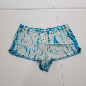 Victoria's Secret Shorts Womens Large Blue White Silk Tie Dye Lace Trim Sleep